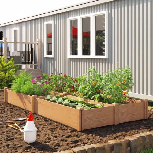 Outsunny Huerto Elevado De Madera Con 4 Zonas De Cultivo, 234x109x25,5 Cm, Marrón Claro