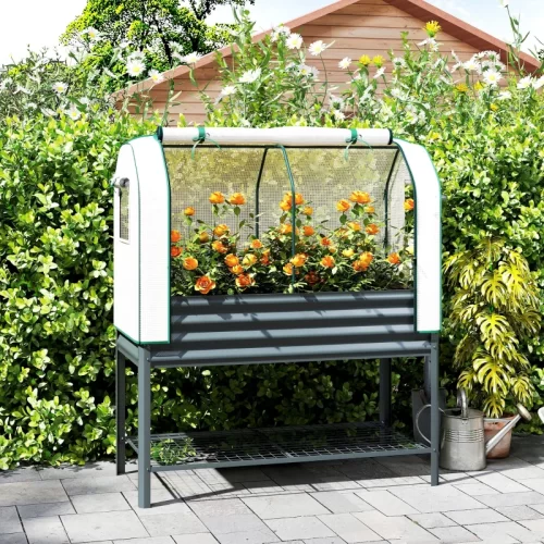 Outsunny Huerto Urbano con Invernadero y Estante, 120x55x140 cm