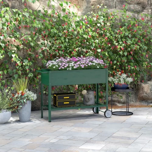 Outsunny Huerto Urbano con Ruedas y Estante, 109x44x80 cm