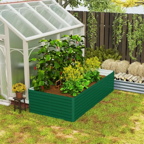 Outsunny Jardinera Elevada Rectangular Galvanizada, 240x120x60 Cm, Verde