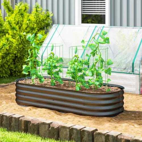 Outsunny Jardinera Exterior Grande De Acero Galvanizado Con Base Abierta, 150x62x30 Cm, Gris