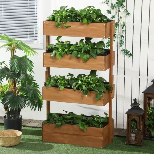 Outsunny Jardinera de Madera de 4 Niveles, 142 cm de altura