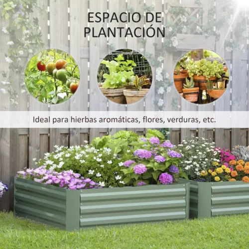 Outsunny Set De 2 Arriates Del Jardín De Acero, 100x100x30 Cm, Verde