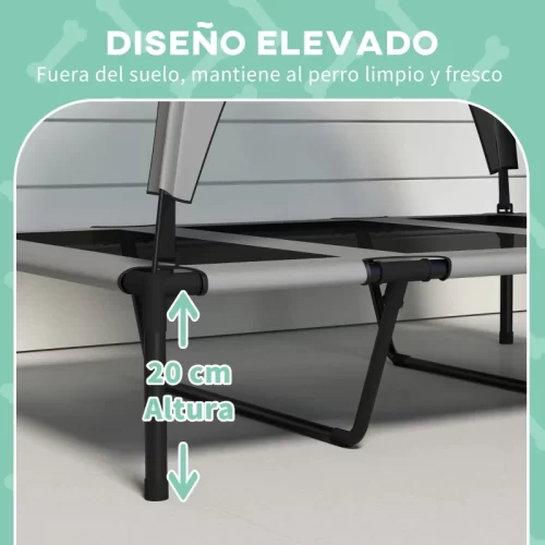 Patas elevadas de una cama para perros con 20 cm de altura del suelo.