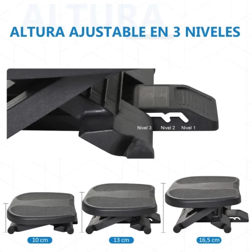 Reposapiés ajustable en 3 niveles de altura 10, 13 y 16,5 cm