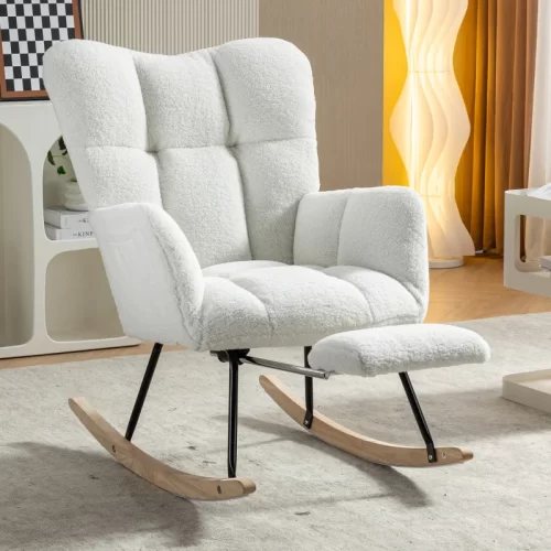 Sillón mecedora blanco con reposapiés a juego