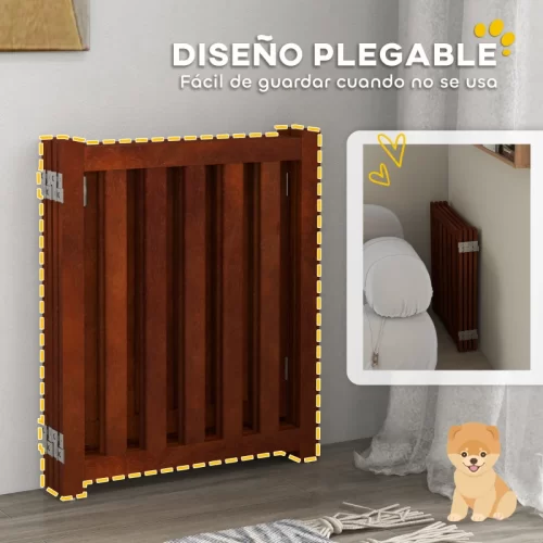 Valla de madera plegada mostrando su diseño compacto para guardar junto a una cama.