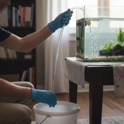 drenando-agua-del-acuario-con-manguera