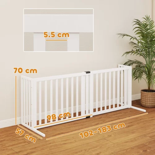 Barrera autoportante extensible de madera para perros