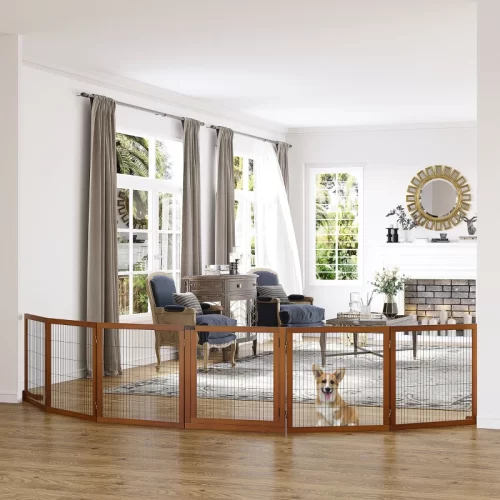 Barrera plegable de madera para perros