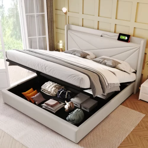Cama de matrimonio con canapé USB y Tipo-C
