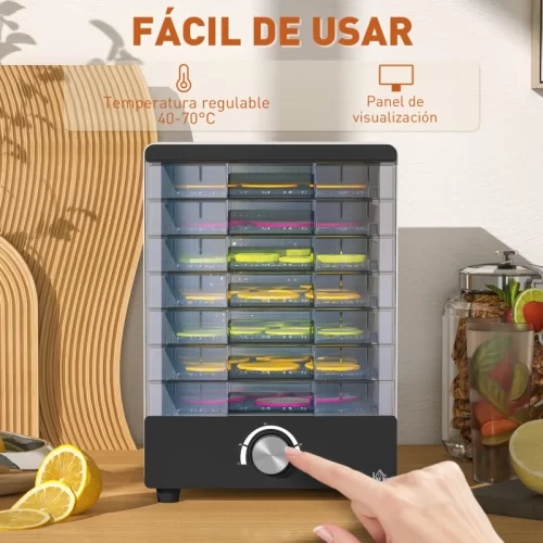 Deshidratador de alimentos con panel táctil y temperatura regulable.