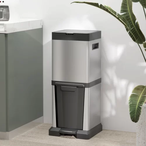 HOMCOM Cubo de Basura 20+14L con Compartimento Basculante (Plata)