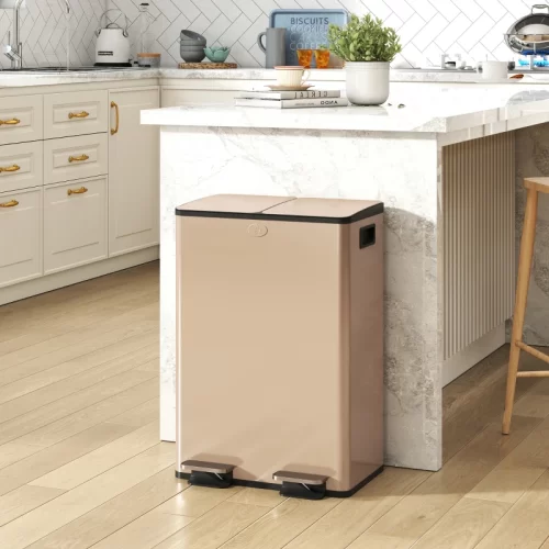 HOMCOM Cubo de Cocina 2 Compartimentos 2x28L (Oro)