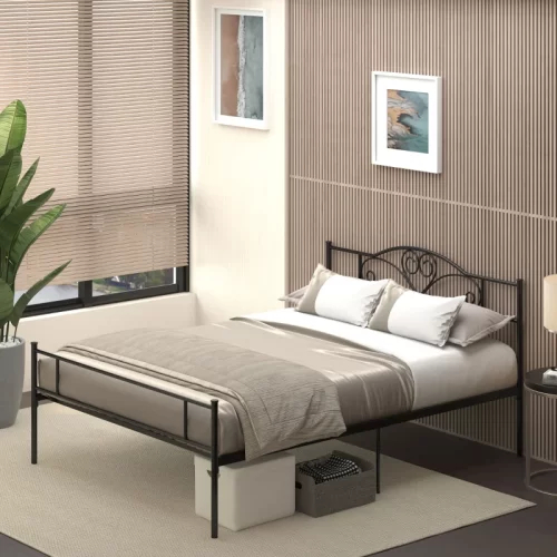 HOMCOM marco de cama de metal con cabecera