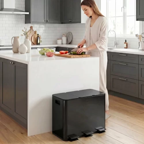 HOMCOM Papelera Cocina 3 Compartimentos 3x15L (Negro)