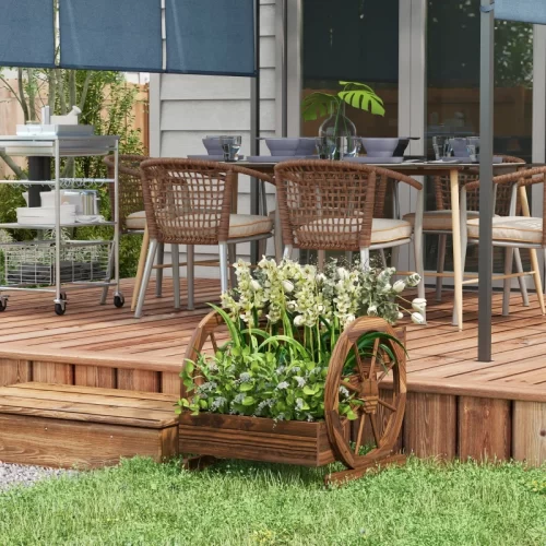 Outsunny Jardinera De Madera Macetero Exterior De 3 Niveles, Diseño De Escalera, 61x62x57 Cm, Carbonizado