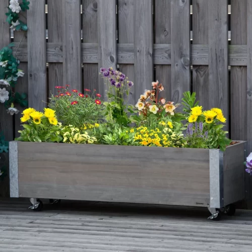 Outsunny Jardinera Exterior Grande Con Ruedas, Tela No Tejida Y Sistema De Drenaje, 96 x 30,6x30 Cm, Gris Claro