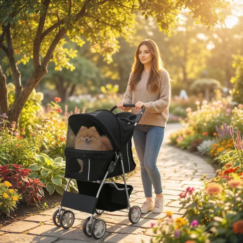 PawHut Carrito para Perros con Cesta de Almacenaje y Portavasos – Negro