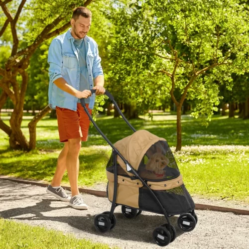 PawHut Cochecito para Perros Pequeños Plegable – Café