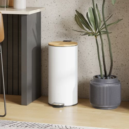 HOMCOM Cubo de Basura 30L con pedal y tapa de bambú