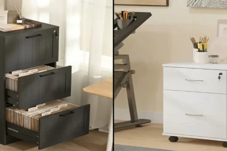 Comparativa entre archivador alto negro y cajonera blanca móvil
