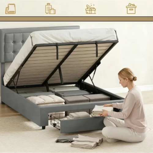 cama-ottoman-gris-almacenaje-mujer-doblando.webp